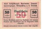 50 Heller 1920 Österreich Geldschein, Wimpassing An Der Pielach, PRV, Karl Hengstberger, 50 VZ