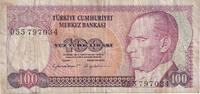 Turkey 100 Lira Banknote, KM:194a -