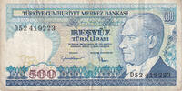 Turkey 500 Lira Banknote, KM:195 -