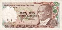 Turkey 5000 Lira 1990, KM:198 -
