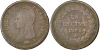 France Decime Coin, Dupré, Paris, Bronze, KM:645.1 -