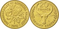 Madagascar 20 Francs Coin, Paris, Aluminum-Bronze, KM:E10 -