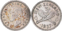 New Zealand 3 Pence Coin, George VI, British Royal Mint -