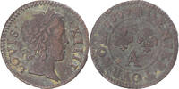 France Denier Tournois Coin, Louis XIV, Paris, Copper -