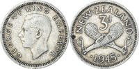 New Zealand 3 Pence Coin, George VI, British Royal Mint -