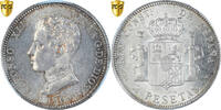 Spain 2 Pesetas Coin, Alfonso XIII, Madrid, PCGS, MS63, Silver -