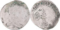 France 1/2 Franc au col plat Coin, Henri III, Nantes, Silver -