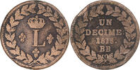 France Decime Coin, Louis XVIII, Strasbourg, Bronze, KM:701 -