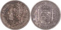 Spain 5 Pesetas Coin, Amadeao I, Madrid, Silver, KM:666 -