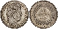 France 25 Centimes Coin, Louis-Philippe, Rouen, Silver -