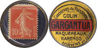 France 10 Centimes Coin, Conserves de Poissons Gargantua, Timbre-Monnaie -