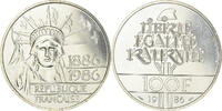 France 100 Francs Coin, Statue de la Liberté, FDC, Silver -