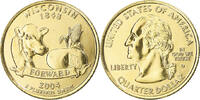 United States Quarter Coin, Wisconsin, U.S. Mint, Philadelphia, golden -