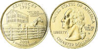 United States Quarter Coin, Kentucky, U.S. Mint, Denver, golden -