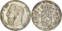 Belgium 5 Francs, 5 Frank Coin, Leopold II, Silver, KM:24 -