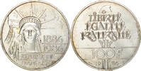 France 100 Francs Coin, Statue de la Liberté, Silver -