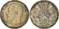 Belgium 5 Francs, 5 Frank Coin, Leopold II, Brussels, Silver -