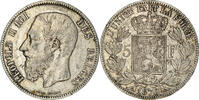 Belgium 5 Francs, 5 Frank Coin, Leopold II, Brussels, Silver -