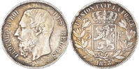 Belgium 5 Francs, 5 Frank Coin, Leopold II, Silver, KM:24 -