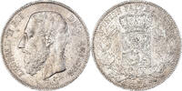 Belgium 5 Francs, 5 Frank Coin, Leopold II, Brussels, Silver -