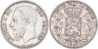 Belgium 5 Francs, 5 Frank Coin, Leopold II, Silver, KM:24 -