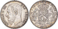 Belgium 5 Francs, 5 Frank Coin, Leopold II, Silver, KM:24 -