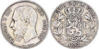 Belgium 5 Francs, 5 Frank Coin, Leopold II, Silver, KM:24 -
