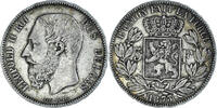 Belgium 5 Francs, 5 Frank Coin, Leopold II, Silver, KM:24 -
