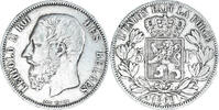 Belgium 5 Francs, 5 Frank Coin, Leopold II, Brussels, Silver -