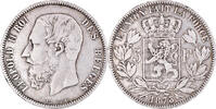 Belgium 5 Francs, 5 Frank Coin, Leopold II, Silver, KM:24 -