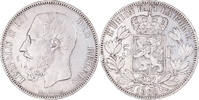Belgium 5 Francs, 5 Frank Coin, Leopold II, Silver, KM:24 -