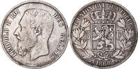 Belgium 5 Francs, 5 Frank Coin, Leopold II, Silver, KM:24 -