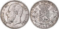 Belgium 5 Francs, 5 Frank Coin, Leopold II, Silver, KM:24 -