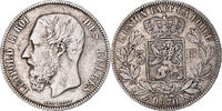 Belgium 5 Francs, 5 Frank Coin, Leopold II, Brussels, Silver -