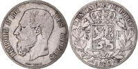Belgium 5 Francs, 5 Frank Coin, Leopold II, Brussels, Silver -