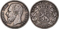 Belgium 5 Francs, 5 Frank Coin, Leopold II, Silver, KM:24 -