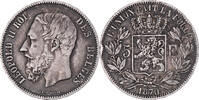 Belgium 5 Francs, 5 Frank Coin, Leopold II, Brussels, Silver -