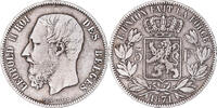 Belgium 5 Francs, 5 Frank Coin, Leopold II, Silver, KM:24 -