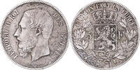 Belgium 5 Francs, 5 Frank Coin, Leopold II, Silver, KM:24 -