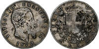 Italy 5 Lire Coin, Vittorio Emanuele II, Milan, Silver, KM:8.3 -