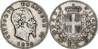 Italy 5 Lire Coin, Vittorio Emanuele II, Milan, Silver -