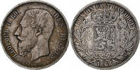 Belgium 5 Francs, 5 Frank Coin, Leopold II, Silver, KM:24 -