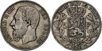 Belgium 5 Francs, 5 Frank Coin, Leopold II, Silver, KM:24 -