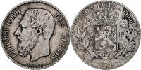 Belgium 5 Francs, 5 Frank Coin, Leopold II, Brussels, Silver -