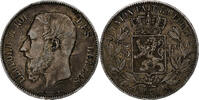 Belgium 5 Francs, 5 Frank Coin, Leopold II, Brussels, Silver -