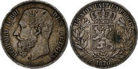 Belgium 5 Francs, 5 Frank Coin, Leopold II, Brussels, Silver -