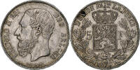 Belgium 5 Francs, 5 Frank Coin, Leopold II, Brussels, Silver -