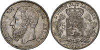 Belgium 5 Francs, 5 Frank Coin, Leopold II, Brussels, Silver -