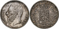 Belgium 5 Francs, 5 Frank Coin, Leopold II, Silver, KM:24 -