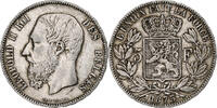 Belgium 5 Francs, 5 Frank Coin, Leopold II, Silver, KM:24 -
